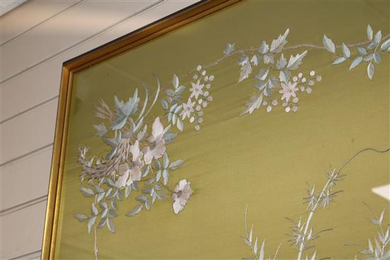 A large Chinese embroidered silk bird panel, circa 1900 approx. 120cm sq. excl. frame